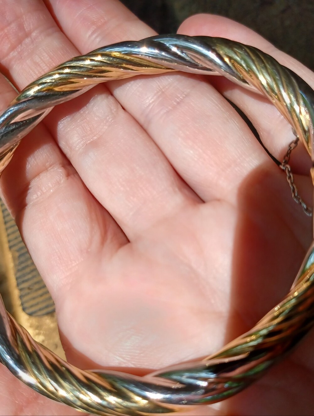 Two-Tone Twisted Bangle Bracelet - Gold & Silver 925